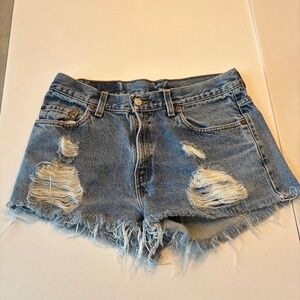Levis 569 Denim Shorts Waist 32 Distressed Cut Off Raw Hem Jeans Shorts
